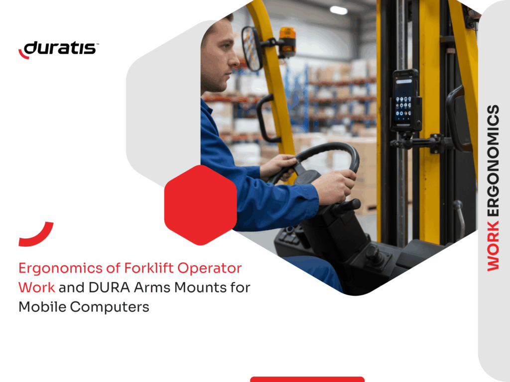 Man on forklift using a mounted mobile computer.